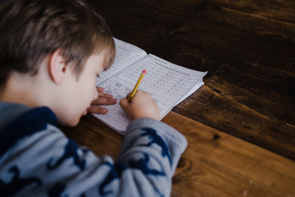 student taking a test