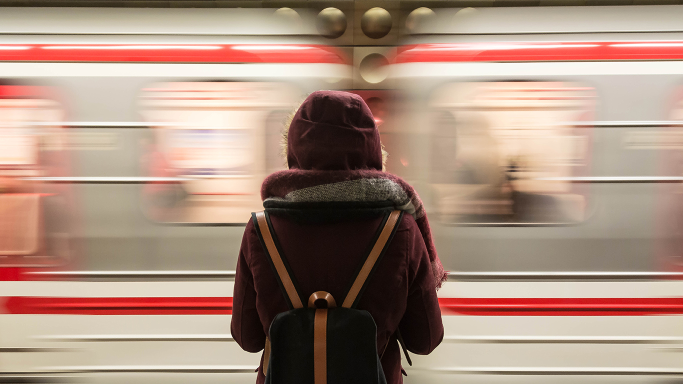 woman watching train go by