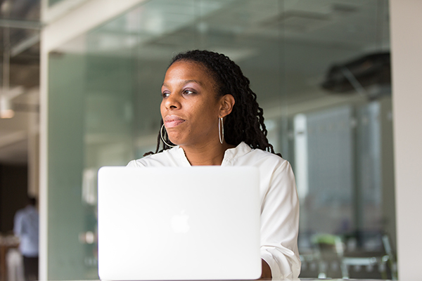 Woman working at a computer