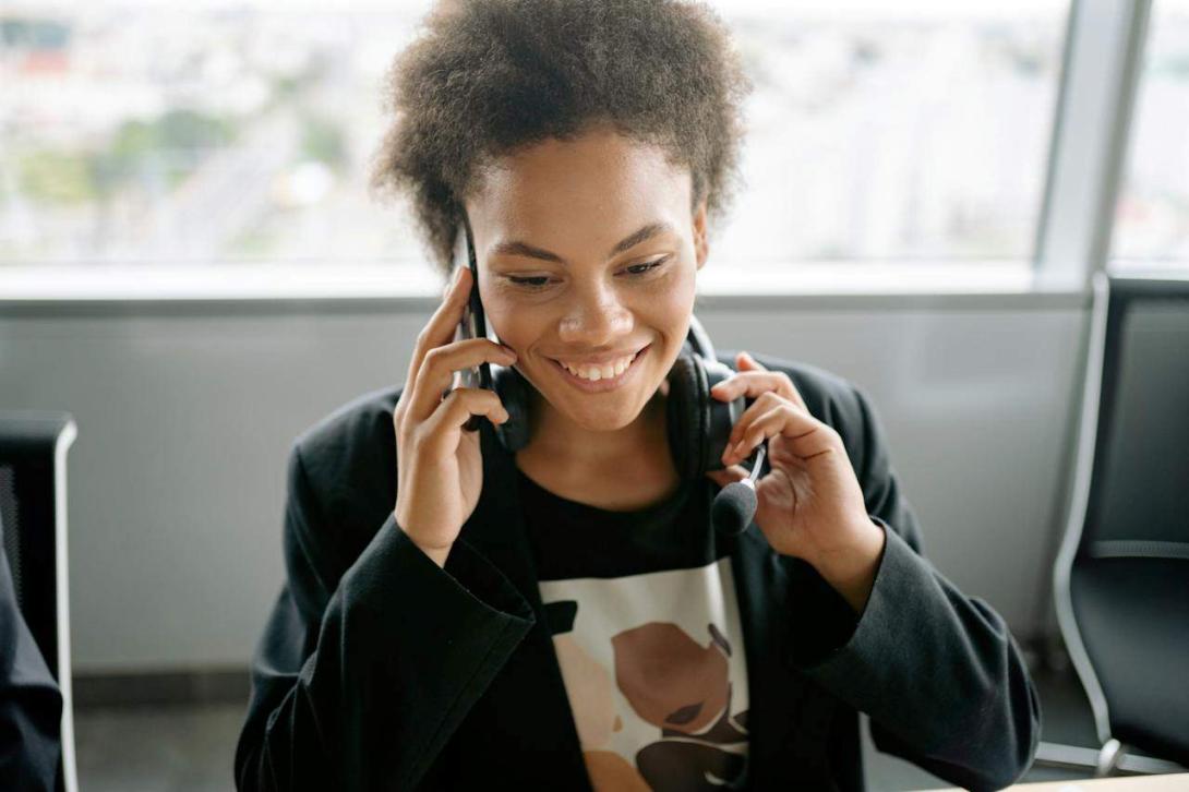 woman on a phone headset