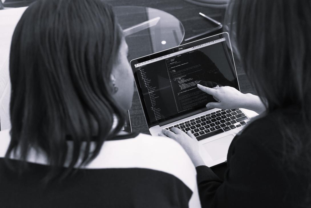 two women using a computer