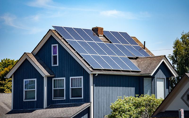 House with rooftop solar panels