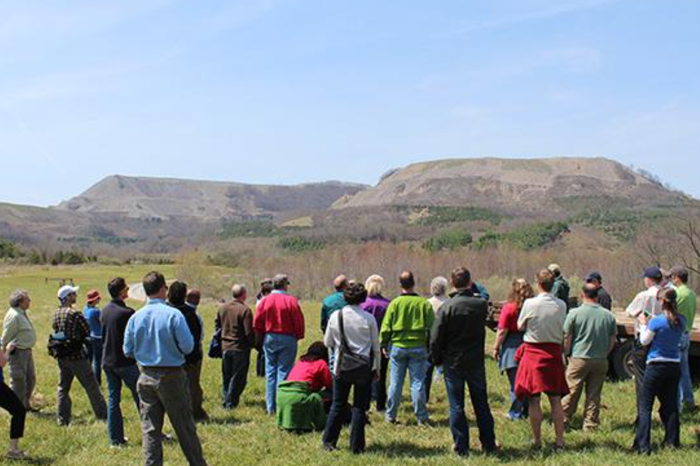 Group looking at mountains